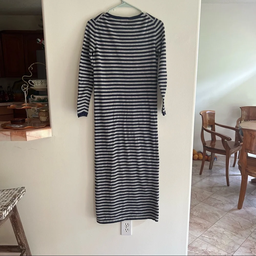 MASSIMO DUTTI sz XS Cotton Midi Sweater Dress Striped Navy Blue and light Grey - Picture 4 of 6